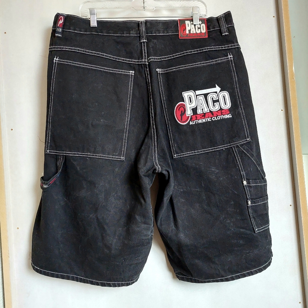Paco Jean Black Carpenter Shorts with Contrast Stitching